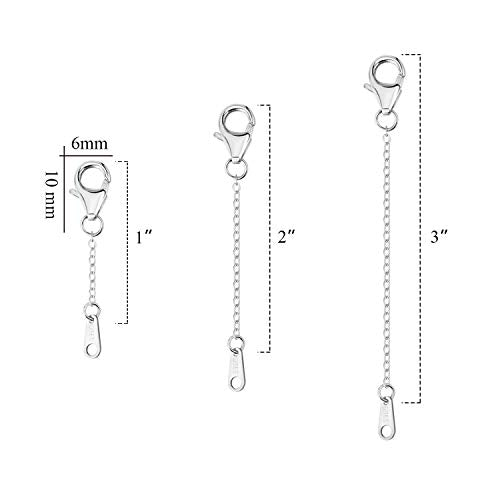White Gold Chain Necklace Extender 925 Sterling Silver Necklace Bracelet Anklet Extenders Chain Extension for Jewelry Making (1 2 3 inch) - color: White Gold