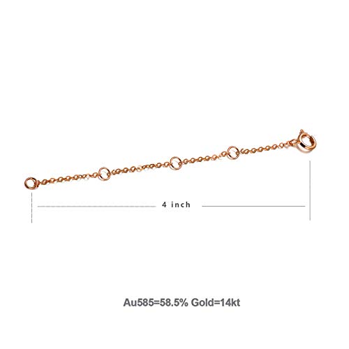 14K Solid Gold Chain Necklace Extender 2-3-4 Inch, Durable Adjustable Gold Chain Extender for Gold Necklace Bracelet - color: Rose Gold