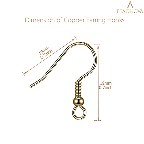 BEADNOVA Earring Hooks 300pcs Earring Kits with Rubber Backs Ear Hook for Jewelry Making DIY Ear Wire Supplies (300pcs Copper Earwires and 300 pcs Backs, Total 600pcs) - color: Copper, size: 300pcs