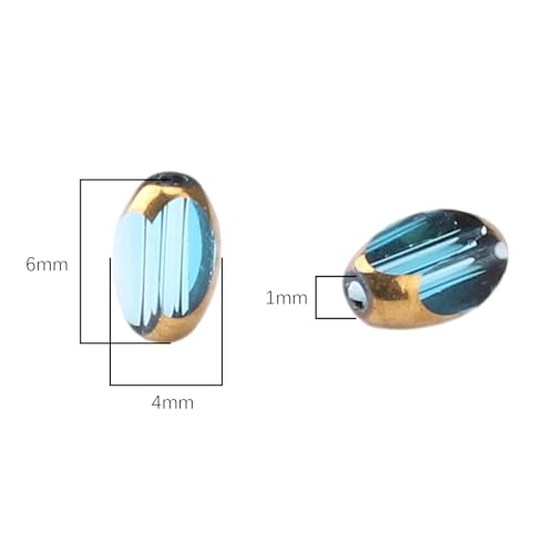 Glass Rice Beads Clear Lake Blue 4x6mm 50pcs Faceted Oval Golden Edge Crystal Loose Beads for DIY Craft Jewelry Making - color: Clear Lake Blue