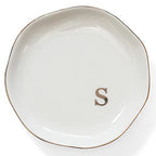 HOME SMILE Initials Ring Dish Jewery Tray with Personalized S-Monogrammed Engagement Wedding Gifts for Friends,Sister,Birthday Christmas Gifts for Women,Ceramic White - style: s