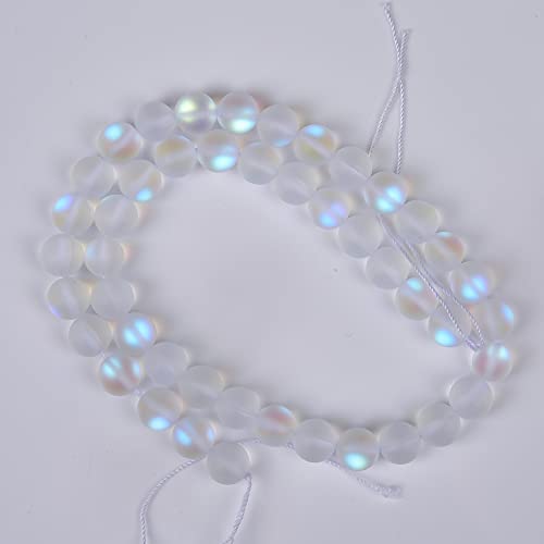 48PCS 8mm Natural Mystic Aura Quartz Gemstone Frosted Matte Titanium Opalite White Rainbow Round Loose Beads 15 inch Full Strand - color: White Mystic Aura, size: 8mm