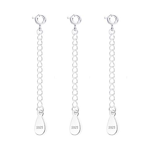 3 Pcs Necklace Extender, 925 Sterling Silver Extension for Jewelry Necklace Bracelet Anklet Extenders for Women Jewelry Making Chains 2 inch, Silver - color: 3 Silver Extension Chains