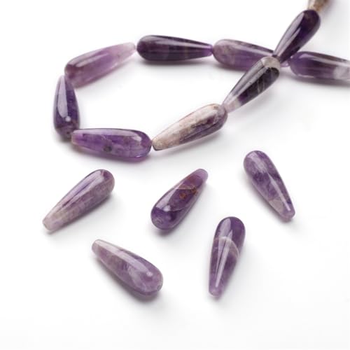 BEADIA Natural Amethyst Teardrop Stone Beads 10x30mm 12pcs Dangle Earring Charm for DIY Jewelry Making - color: Amethyst