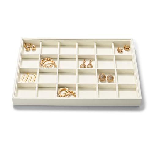 24 Grids Microfiber Jewelry Trays Ring Earrings Organizer Tray Stackable Jewelry Drawer Organizer (White) - color: Beige, size: 24 Grid