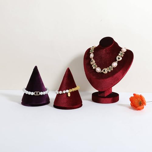 Velvet Necklace display stand for Selling, Jewelry Bust Mannequin for Show, Small Necklace Holder Stand【Red】 - color: Red