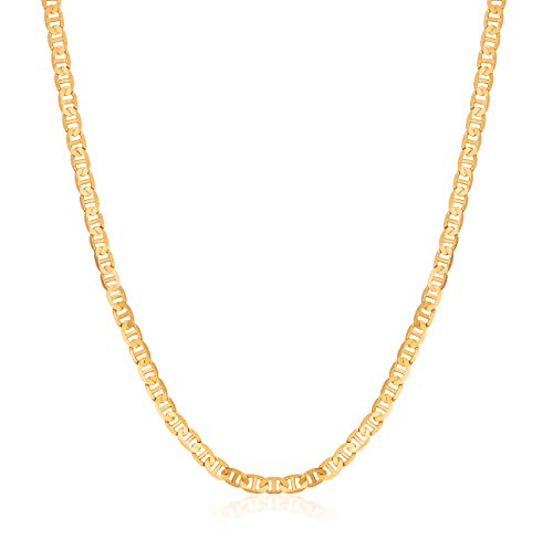 Barzel 18K Gold Plated Mariner Chain Necklace for Women, Flat Marina - Made in Brazil - color: 4.5MM Gold, size: 16 Inches