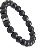 Forge & Foundry Faceted Matte Black Onyx Stone Beaded Bracelet | Custom Signature Stainless Steel Bead | ‘Pindar’ | 8mm and 10mm Bead Desgins | Refined Hand-Crafted Jewelry - color: Black, size: Medium