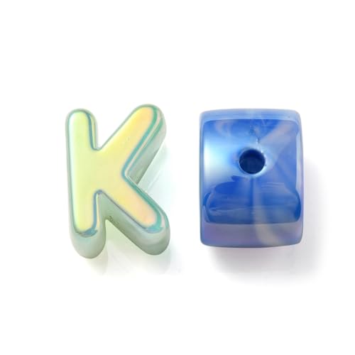 DanLingJewelry 100Pcs Random AB Color Plated Acrylic Letter Beads Large Hole UV Plating Iridescent Alphabet A~Z Beads for Jewelry Making DIY