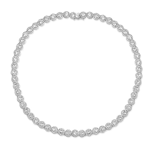 Gemsme 18K White Gold Plated Halo Necklace 5.0mm Round Cubic Zirconia Classic Tennis Necklace - color: White Gold, size: 16 inch