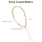 TEAMOLA Natural Stone Phone Charm, Handmade Crystal Cellphone Chain for Universal, Beaded Healing Anti Theft Phone Wrist Strap with Tether Tab, Citrine & Clear Quartz - color: Yellow