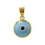 MIZZE Made for Luck Gold Plated 925 Sterling Silver 10 MM Round Glass Evil Eye Charm Pendant - 7 Colors to Choose from - color: Baby Blue