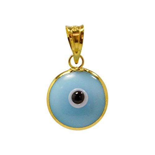 MIZZE Made for Luck Gold Plated 925 Sterling Silver 10 MM Round Glass Evil Eye Charm Pendant - 7 Colors to Choose from - color: Baby Blue