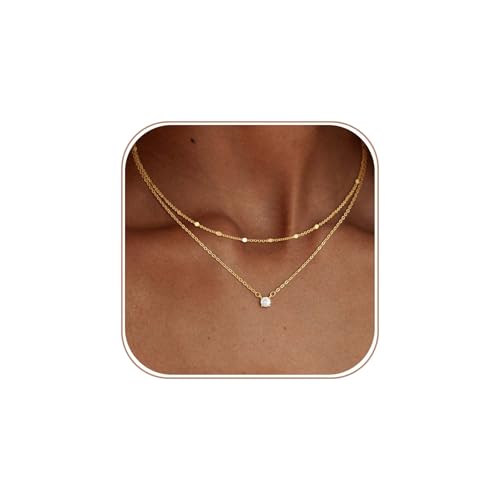 Coshilta Layered Gold Necklaces for Women, 14K Plated Gold Sterling Silver Plated Dainty Pendant Necklace Set with Cubic Zirconia,Stackable Chain Choker,Trendy Personalized Jewelry Gift Non Tarnish - style: C-N0518-CZ
