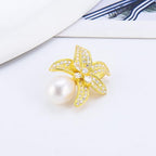 Sterling Silver Gold Plated CZ Leaf Bail Pin Pendant Fitting for Pearl Jewelry, Design Pendant Mount for Women DIY Jewelry Making