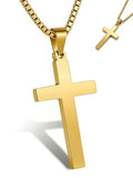 Cross Necklace for Men Silver Premium Alloy Solid Color Cross Pendant Necklace for Men Women Teens - color: Gold-Stainless Steel-28inch