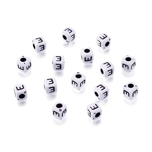 240pcs Opaque Acrylic Letter E Cube Beads White Plastic Alphabet Loose Spacer Square Beads 4-5mm for DIY Name Bracelet Necklace Jewelry Crafts Making Hole: 1.8mm - color: Letter E#White and Black