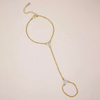 Gold Bracelets for Women Trendy, Dainty Gold Hand Chain Bracelet Stack 14k Gold Plated Finger Ring Bracelet Hand Chain Cz Layered Beaded Gold Bracelets for Women Non Tarnish Gold Jewelry Gift - style: cz hand chain bracelet-gold