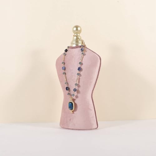 GemeShou Velvet necklace holder display stand, Pink jewelry necklace display for selling, necklace mannequin for jewelry, necklace bust jewelry display for Countertop【Pink-Large】 - color: Pink, size: Large