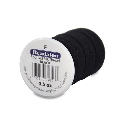 Beadalon Silk Thread Beading Thread | Bracelet String for Jewelry Making Beads | Black | Size F 0.5 oz 420 ft - color: Black, style: Size F