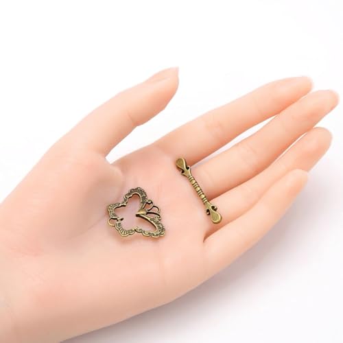 Adabele 20 Sets Butterfly Toggle Clasp 28mm (1.1 Inch) Large T-Bar Closure Tarnish Resistant Antique Bronze for Necklace Bracelet Craft Jewelry Making MC-AF59 - size: 28mm Butterfly Toggle