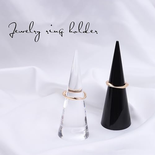 2PCS Cone Shape Acrylic Jewelry Ring Display Holder - Clear and Black Finger Stand Support, Decorative Stands for Wedding Rings
