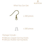 BEADNOVA Earring Hooks 300pcs Earring Kits with Rubber Backs Ear Hook for Jewelry Making DIY Ear Wire Supplies (300pcs Copper Earwires and 300 pcs Backs, Total 600pcs) - color: Copper, size: 300pcs