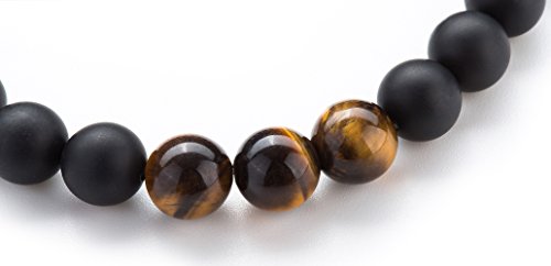 Hamoery Men Women 8mm Tiger Eye Stone Beads Bracelet Elastic Natural Stone Yoga Bracelet Bangle - color: Matte Tiger Eye-21003