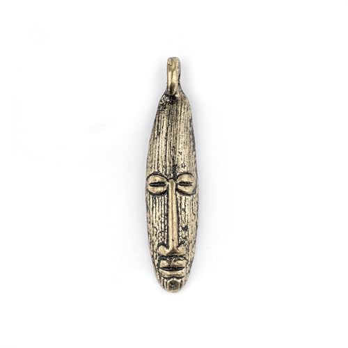 TheBeadChest Elongated Mask Brass Pendant from Africa (47x11mm): Genuine West African Mask Design for DIY Jewelry & Necklaces - color: Brass, size: Elonaged Charm (45x10mm)