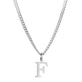 Men’s Minimal Initial Necklace, Stainless Steel Gold Silver Tone 26 Letters Pendant Necklace for Men Women 3.5mm Cuban Chain Waterproof - style: F