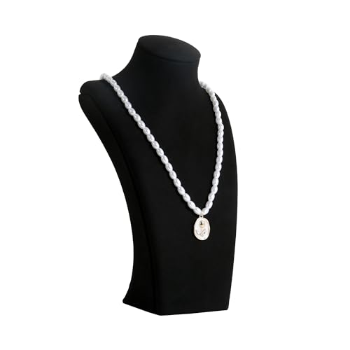 GemeShou Black necklace storage organizer for sale, Velvet necklace holder stand, jewelry bust display stands, Jewelry Mannequin for Countertop, Showcase【Black-Small height 7.68 inch】 - color: Black, size: Small