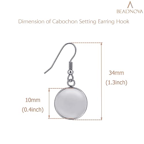 BEADNOVA Earring Kit 30pcs Blank Ear Wire Hook 10mm Stainless Steel Cabochon Setting Earring Bezel with Rubber Backs for Cabochon Resin DIY Earwire Making (10mm, 30pcs) - color: 30pcs, size: 10mm