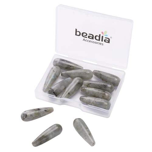 BEADIA Natural Spectrolite Teardrop Stone Beads 10x30mm 12pcs Dangle Earring Charm for DIY Jewelry Making - color: Spectrolite