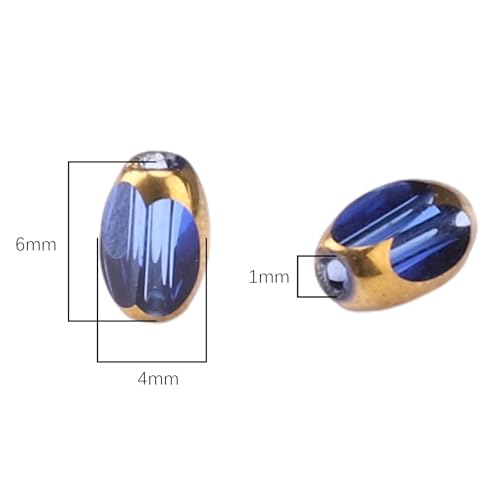 Glass Rice Beads Clear Royal Blue 4x6mm 50pcs Faceted Oval Golden Edge Crystal Loose Beads for DIY Craft Jewelry Making - color: Clear Royal Blue