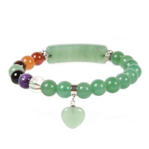 Justinstones Gem Semi Precious Gemstone Love Heart Charm Stretch Beaded Bracelet Unisex - color: Green Aventurine(Chakra)