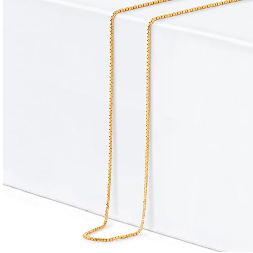 Box Chain Necklace for Women | 14K Gold-Plated 0.8mm Thin Box Chain Necklace | Women's Jewelry Gifts for Her - color: Length 22 Inches