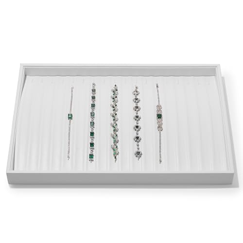 White PU Leather Jewelry Display Tray for Long Chain Pendant Necklace Organizer Display Showcase Jewelry Storage Tray - size: 18 Slot