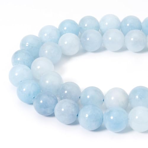 60pcs 6mm Natural Blue Aquamarine Gemstone Beads Energy Healing Crystal Round Loose Stone Beads for Jewelry Making, DIY Bracelets Necklaces - color: Blue Aquamarine, size: 6mm
