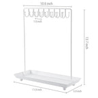 MyGift White Metal Jewelry Organizer Stand for Necklaces with 20 Hooks and Ring Tray - color: White