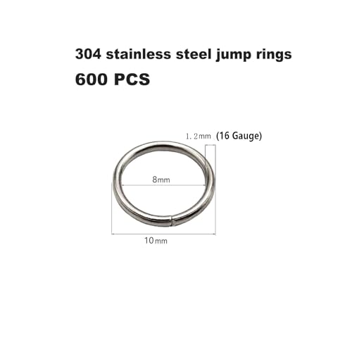 600 Pcs Jump Rings,304 Stainless Steel O Rings,10MM Open/Close Loop Contactors for Jewelry Making,DIY Crafts, Industrial Repair 1.2MM Thickness (16 Gauge) - size: 10MM