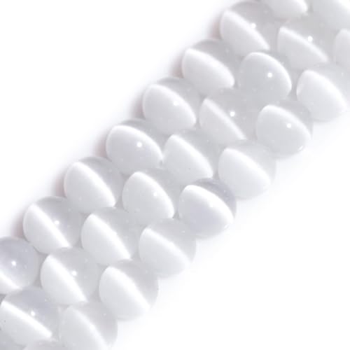 HAAMIIQII 30pcs 12mm White Cat Eye Beads Round Loose Gemstone Beads for Jewelry Making Strand 15 Inch - color: White, size: 12mm (30pcs)