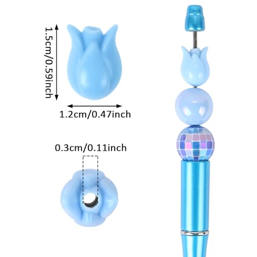 100Pcs Tulip Focal Beads for Pens Colorful Flower Fancy Spacer Beads for DIY Craft Beadable Pens Keychains Bracelet Necklace Earrings - color: Tulip