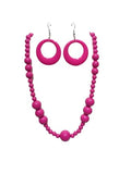 KZL Colorful Round Acrylic Beaded Jewelry Set for Women, Retro 80s Neon Dangle Earrings & Chunky Beaded Necklace, Costume Party Festival Accessories - color: Rose Red