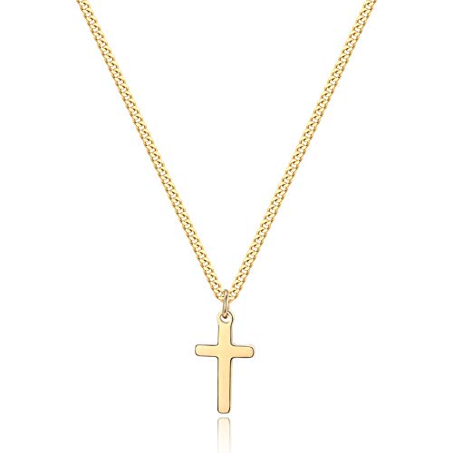 Joxevyia Cross Necklace for 14K Gold Filled Stainless Steel Small Cross Pendant with Cuban Chain Necklace Simple Faith Jewelry Christmas Gift for Men Women 16-24 Inches - size: 20 inches, style: gold cross necklace 0.8"*0.4"