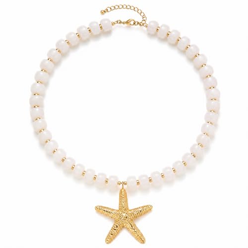 Chunky Beaded Starfish Shell Necklace for Women Colorful Boho Summer Chain Choker Beach Necklace with Acrylic Beads Trendy Chunky Jewelry Gifts - color: XL005F-01