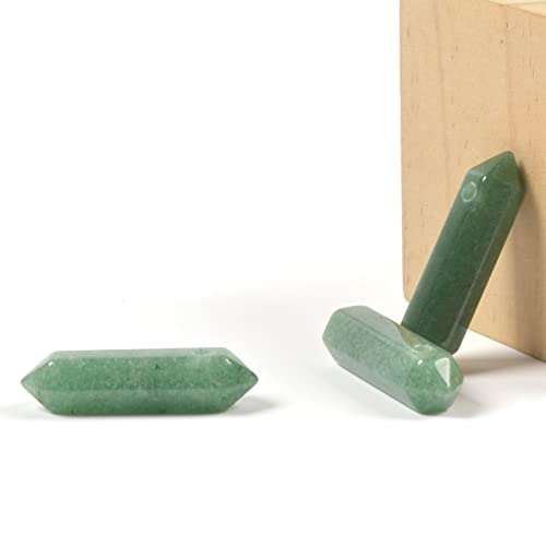 Green Aventurine 32mm Natural Gemstone Hexagonal Wand Jewelry Making Crystal Pointed Chakra Reiki Healing Beads 2mm Hole Drilled(Pack of 10) - color: Green Aventurine