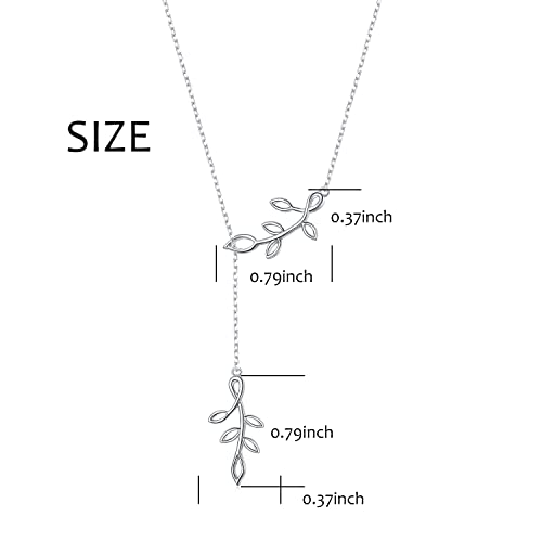 Long Necklace Sterling Silver Larait Bar Y Lariat Long Chain Drop Adjustable Necklace Gift for Her, 30" - style: Long Olive Leaf Necklace