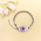 Women's Medical ID Bracelet with White Zircon Tennis Chain, Interchangeable Engraved Plate, Adjustable Lobster Clasp, Lightweight, Hypoallergenic, for Running, Outdoor, Daily Wear - color: Purple-ASTHMA