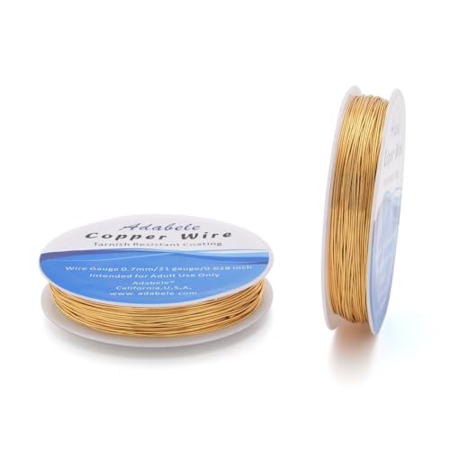 Adabele 164 Feet Premium Tarnish Resistant Round Jewelry Wire Copper Beading Wire Spool Bulk (0.7mm/21 Gauge) 18K Gold Plated for DIY Craft Jewelry Making BF286-7 - color: 18K Yellow Gold/Light Gold, size: 0.7mm (21 Gauge) wire - 2 Rolls