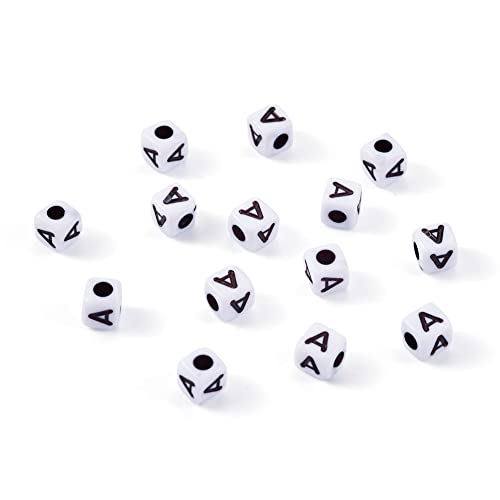 240pcs Opaque Acrylic Letter A Cube Beads White Plastic Alphabet Loose Spacer Square Beads 4-5mm for DIY Name Bracelet Necklace Jewelry Crafts Making Hole: 1.8mm - color: Letter A#White and Black